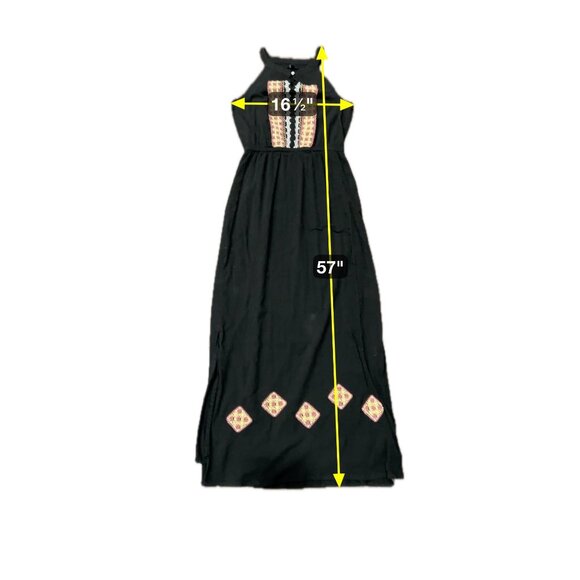 J. Peterman Womens Black Maxi Dress Embroidered Details Halter Neckline Sz 2 - Picture 7 of 9